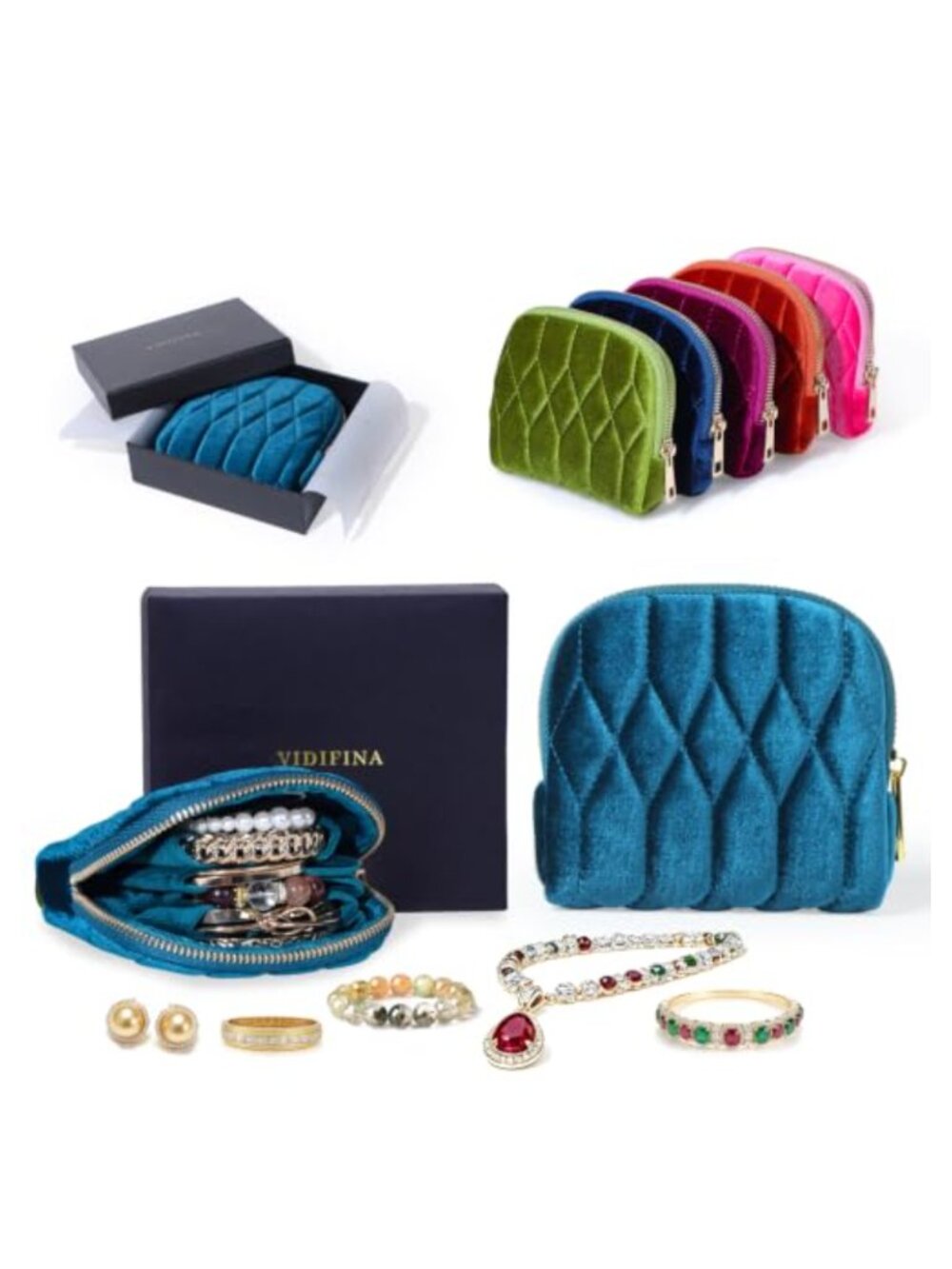 Travel Jewelry Case Velvet Pouch Zipper Organizer Small Compact